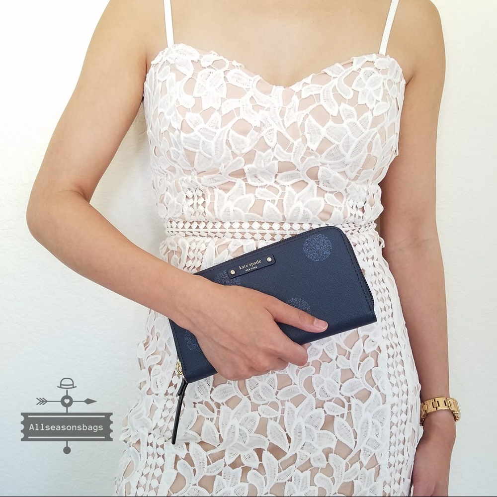 NWT Kate spade NEDA Wallet French dot blue polka - Picture 1 of 7